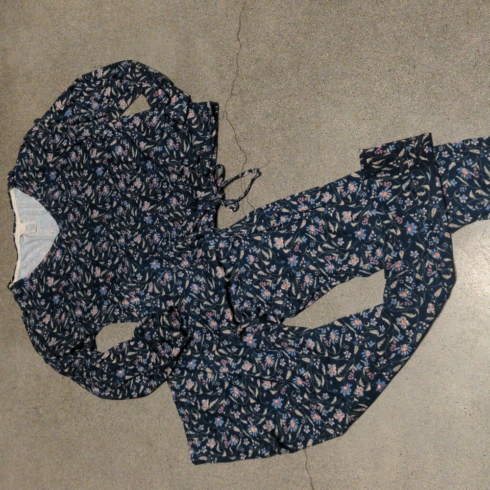 Lucky Brand women's pajama set navy blue floral print 2pc set EUC sz Large